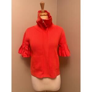 NWT Magaschoni 3/4 Bell Sleeve Zip Turtleneck Sweater Cardigan Coral Pink Sz XS